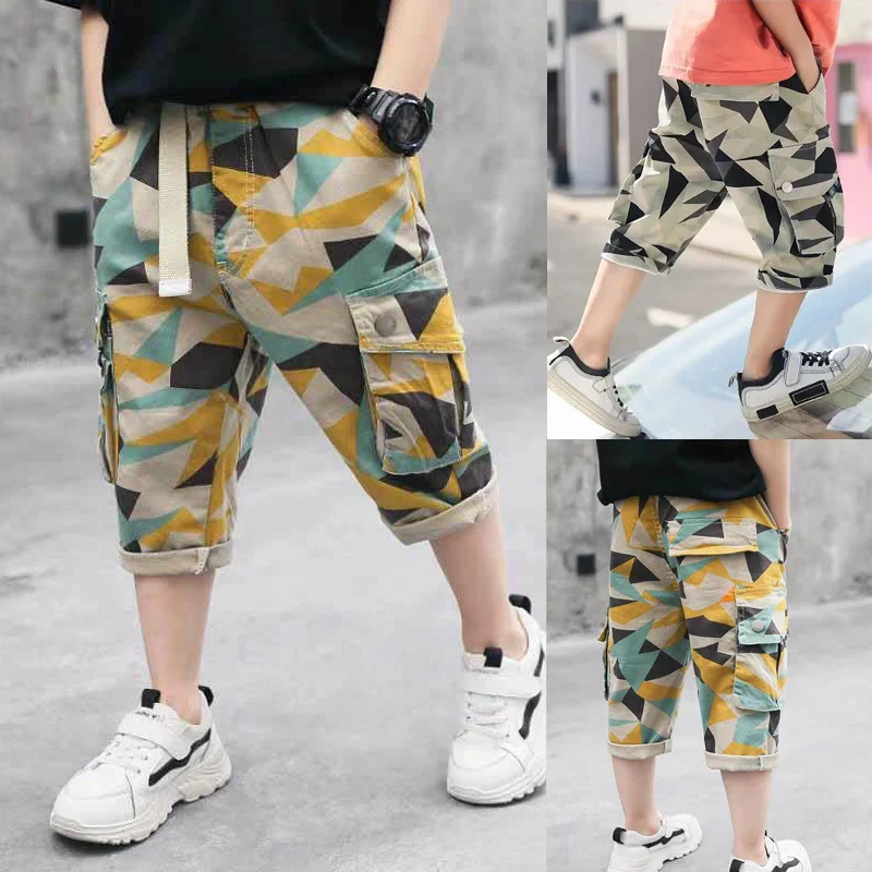 

EACHIN Boys Shorts Summer Loose Pants Teenage Trouser Shorts Boys Casual Cargo Short Pants Children's Elastic Waist Cotton Pants