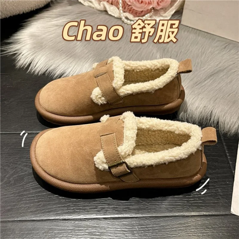 Winter Snow Boots Women Boots Flat Sole Non-slip Plush Warm Vintage Ladies Boots Bota Feminina Lightweight Slip-on Ankle Boots