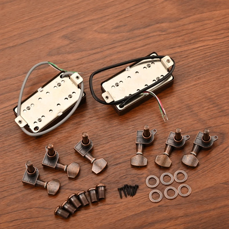 

Electric Guitar Head Bronze Closed Right Hand Tuning Peg Keys Tuners Machine Double Coil Neck Bridge Pickup Parts 6 pcs