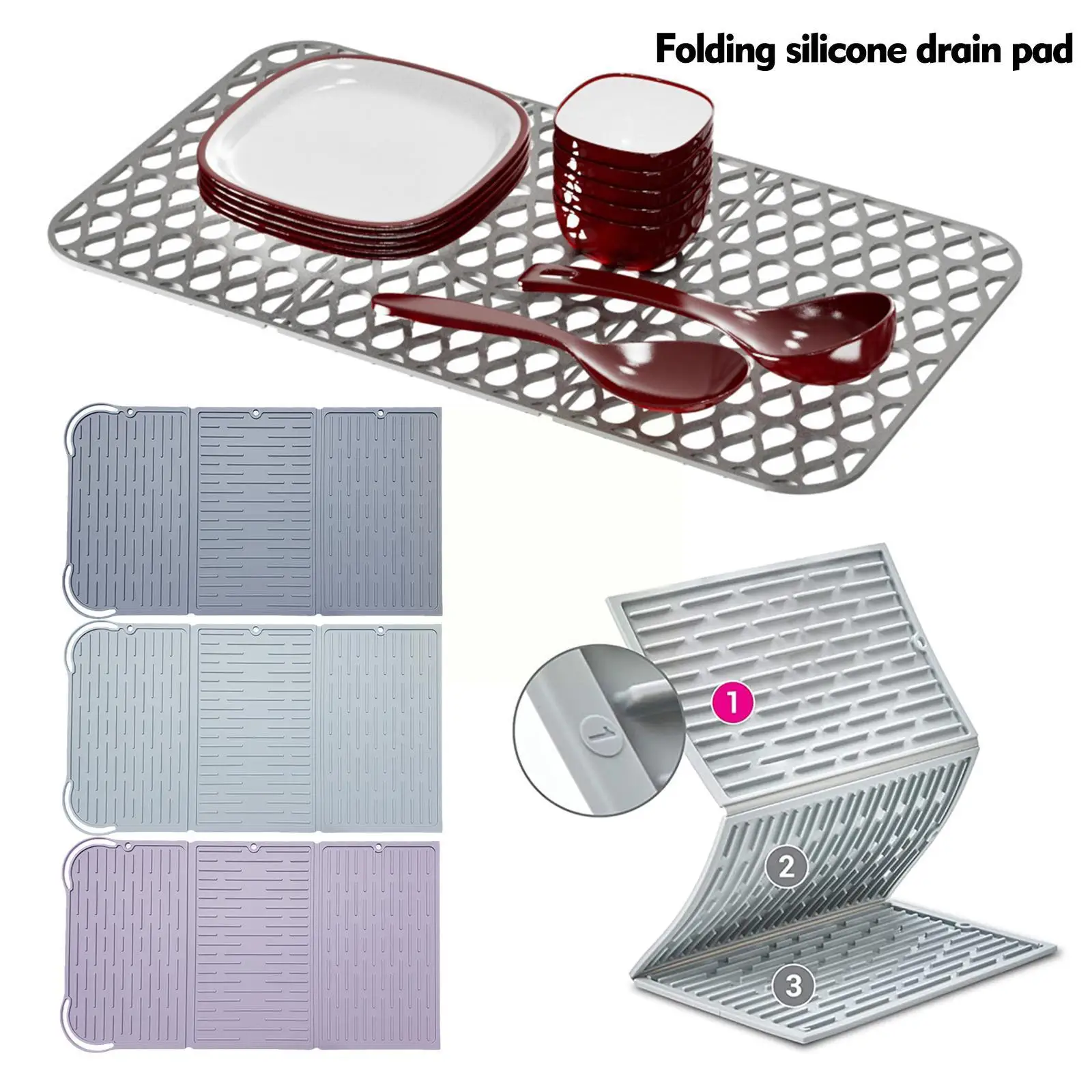 

Foldable Silicone Drying Mats Gray Table Placemat Dish Drain Accessories Holder Kitchen Cups Grade Foods Pads Durable Pot F K1o3