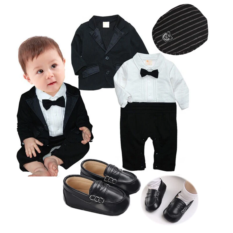 Bebek giysileri Set yenidoğan beyefendi erkek patron kıyafet Romper ceket 1 yaşındaki doğum günü resmi düğün Suit