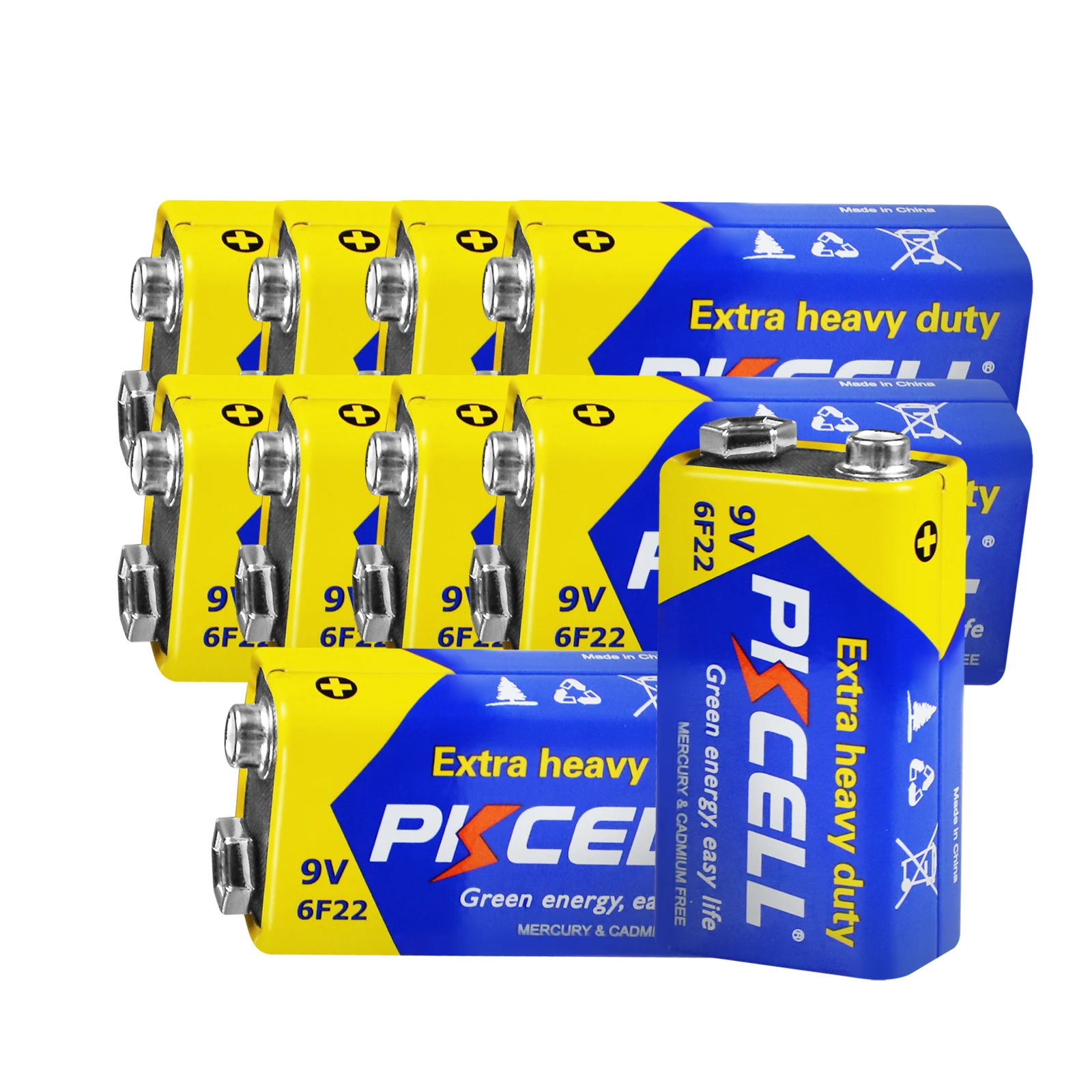 

10PCS PKCELL 9V 6F22 Thermometer Battery Carbon Zinc Super Heavy Duty Batteries 6F22 For Watch Clock Car Electronic Thermometer