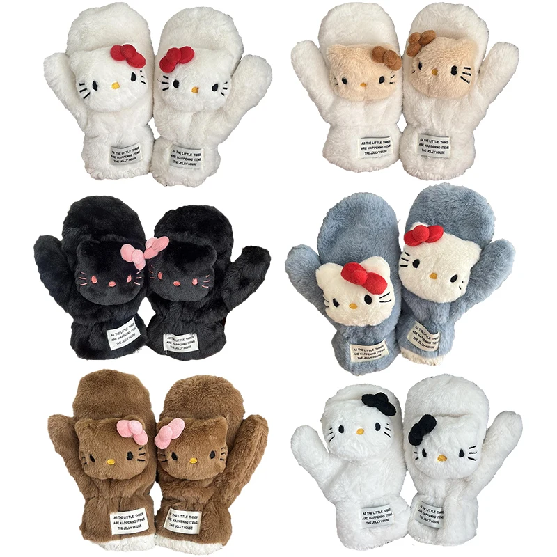 

Kawaii Sanrioed Anime Hello Kittys Winter Students Outdoor Warm Thickened Windproof Plush Gloves Christmas Brithday Gift