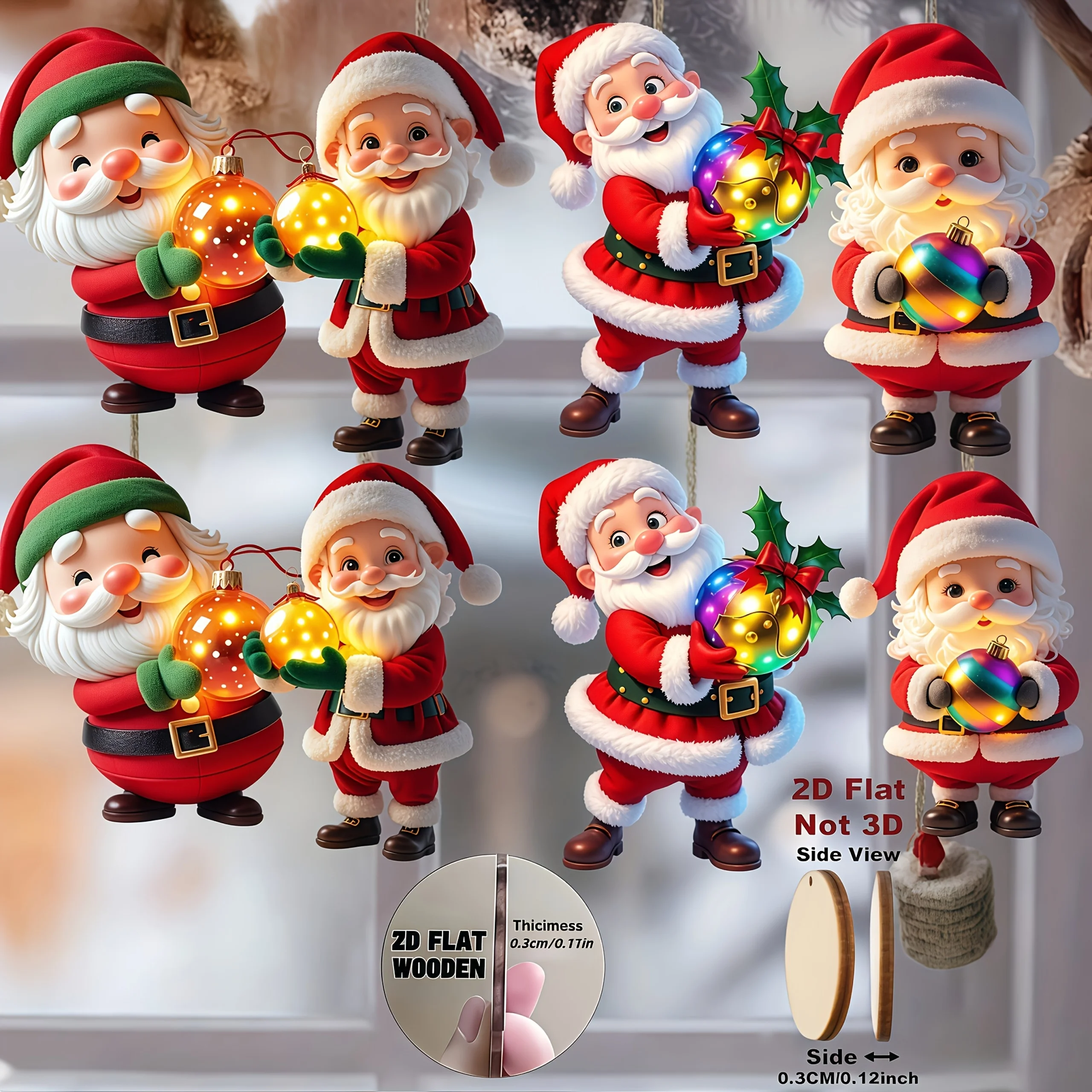 

Набор Из 8 Винтажных Деревянных Украшений В Виде Санта-Клауса