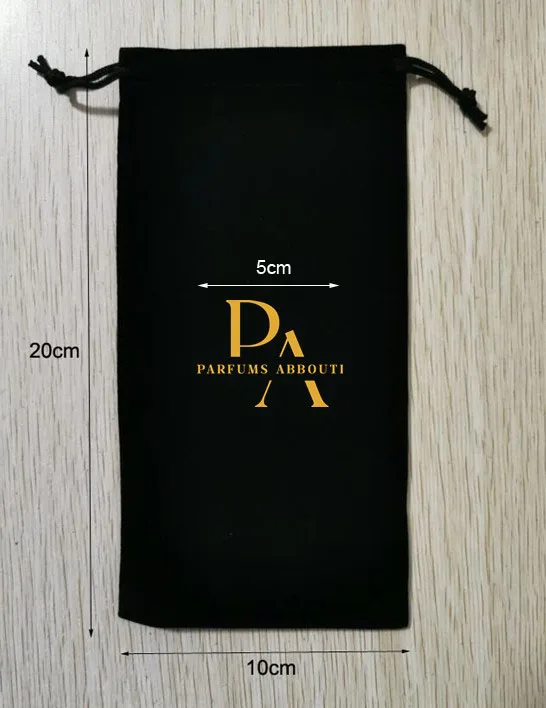 100 Pieces Customised Logo 10x20cm Drawstring Black Velvet Bags Gift Packaging Pouches Printed With Gold Color Logo 5x5cm