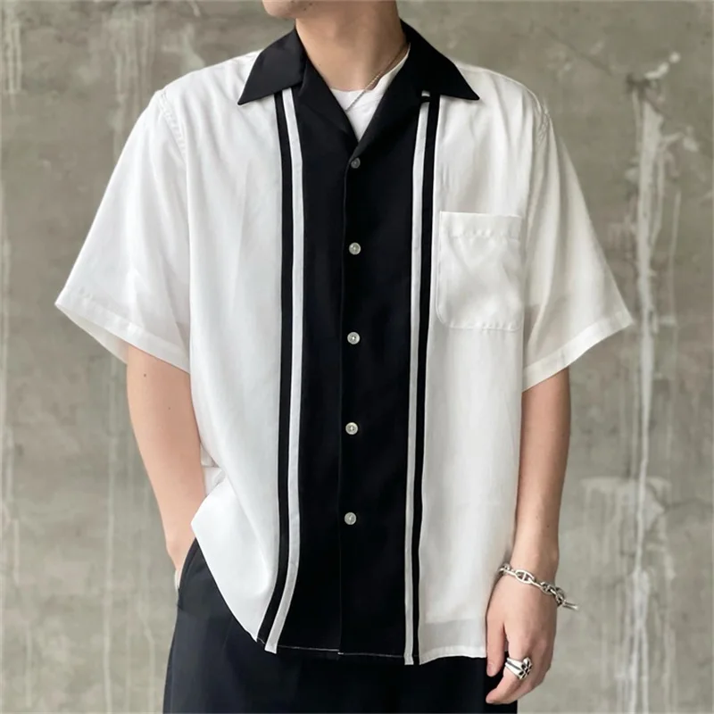 

WACKO MARIA Men's Shirt 2023 Summer New Japanese Fashion Stripe Contrast Hawaiian Casual Single Breasted Short Sleeve Tops Women