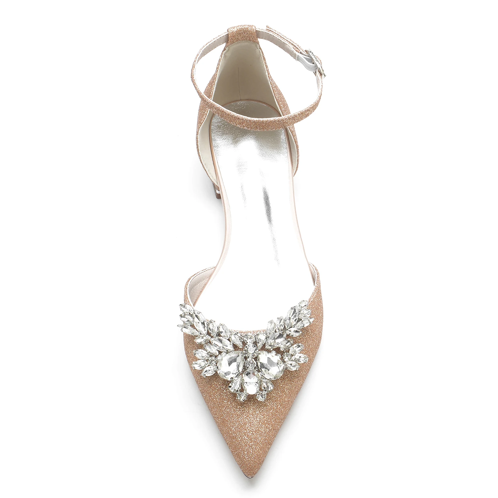 Women Dress Shoes Classic Pointed Toe Wedding Flat Sandals Sparkly Rhinestones Ankle Strap Low Heel