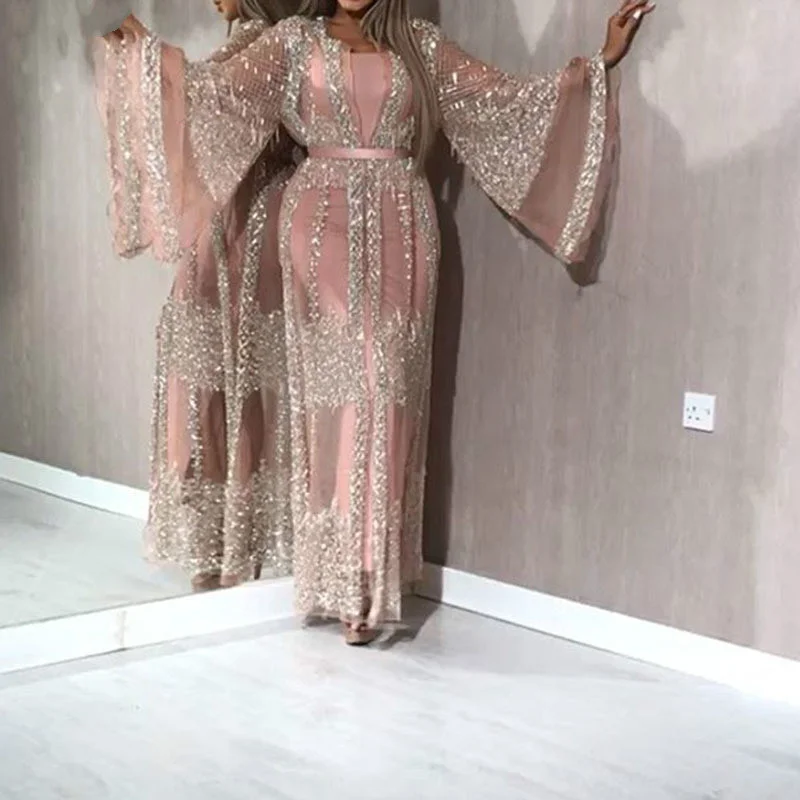 2 Pices African Luxury Femme Kimono Kaftan Robe Dubai Islam Hijab Muslim Dress Abaya Caftan Marocain Qatar Oman Turkey Clothing