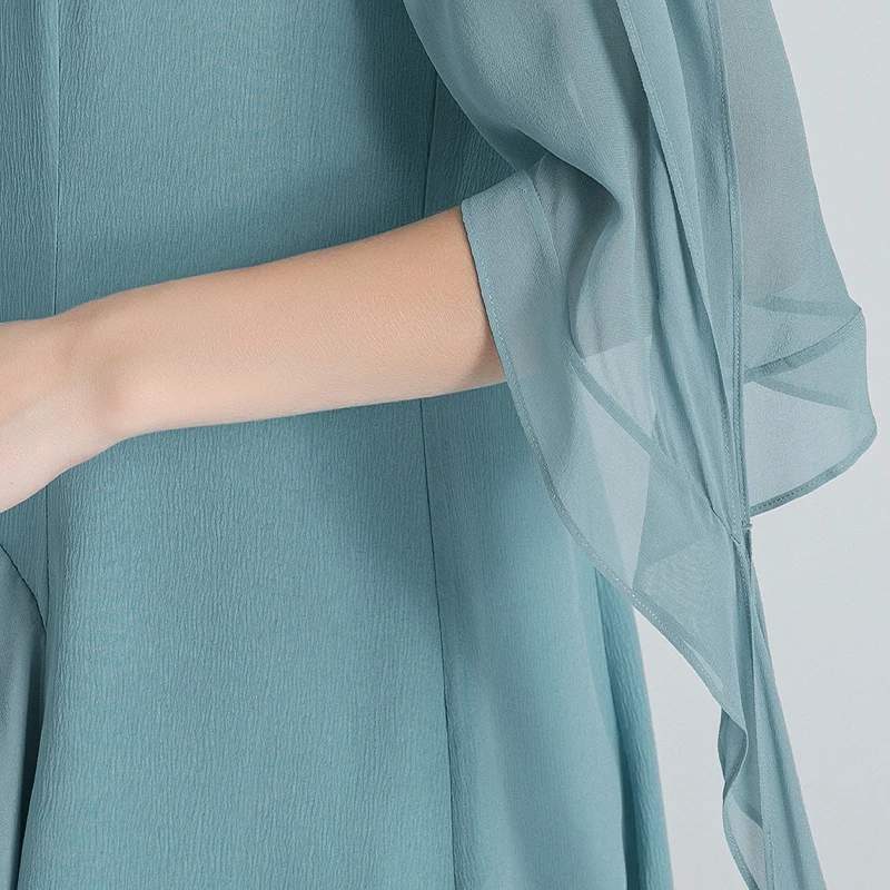 Женское шелковое платье со шнуровкой с круглым вырезом и коротким рукавом