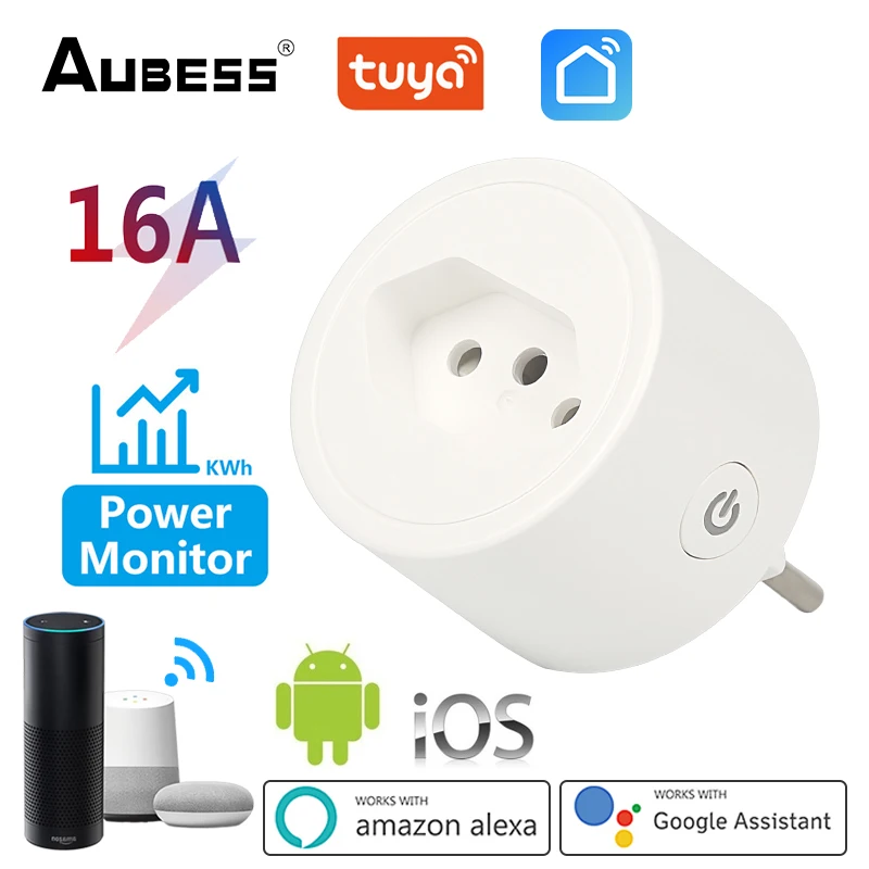 

AUBESS Smart Wifi Plug Brazil 16A With Power Monitor Function App Remote Control Socket Outlet Works With Alexa Google Home
