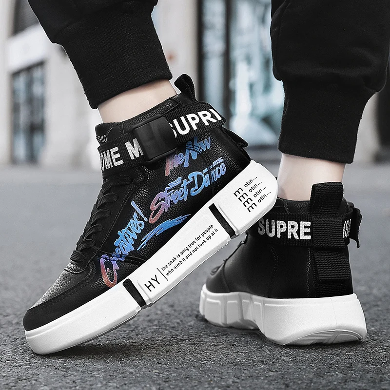 Brand Kids Casual Sneakers Children High-tops Sneakers Trendy Boys Basketball Sports Tennis Shoes Leather Non-Slip Footwear