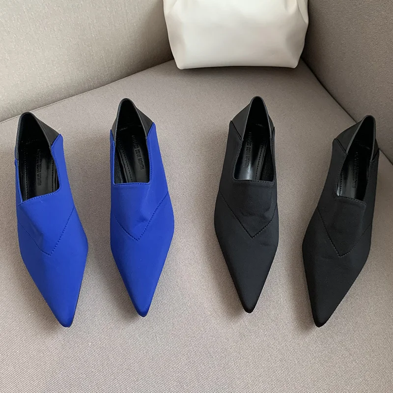 

2022 New Autumn Thin Low Heel Women Pumps Shoes Pointed Toe Slip On Ladies Dress Shoes Soft Female Comfort Office Shoes Blue