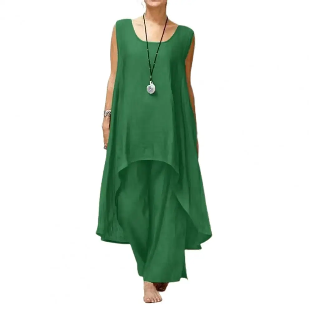 

2Pcs/Set Casual Outfit Irregular Hem Loose Outfit Casual T-shirt Long Pants Outfit