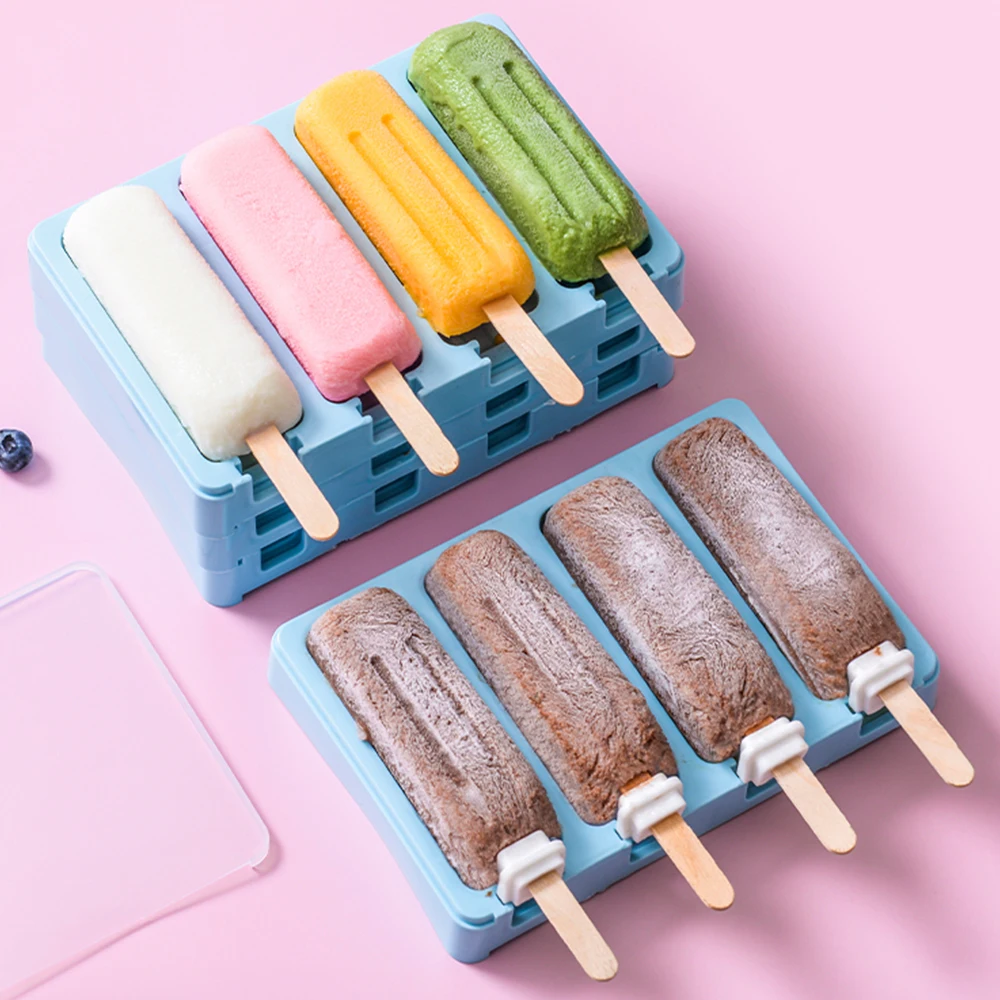 

DIY Ice Cream Popsicle Mold Easy Demoulding Ice Making Kit With Lid Baby Food Kitchen Tools Household Food Grade Plastic