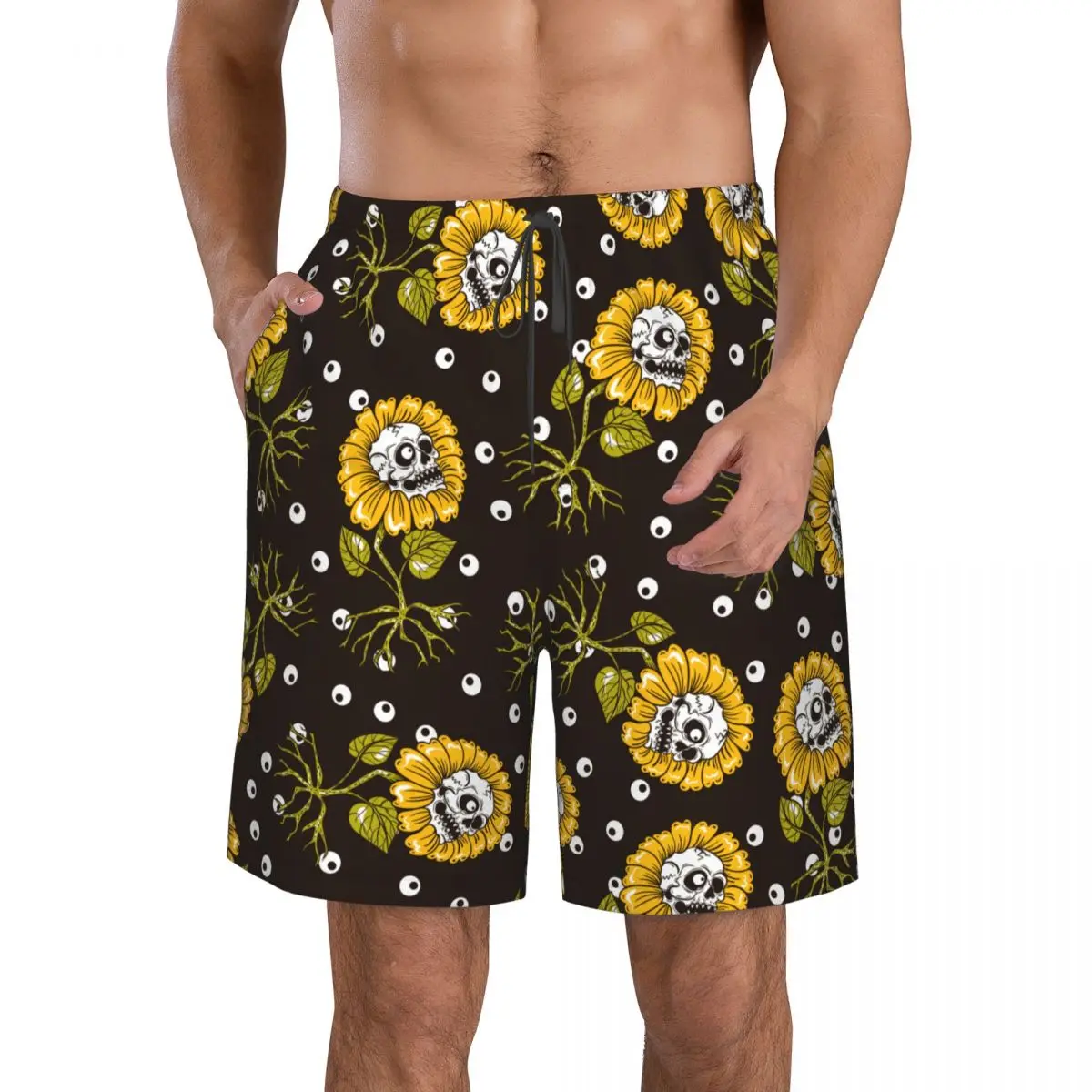 

Sunflowers 3D Printing Summer Men's Shorts Beach Hawaiian Leisure Style Drawstring Home Shorts