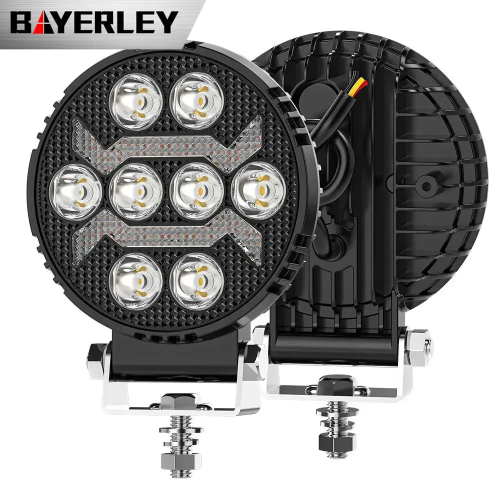 Белый и желтый светодиодный рабочий фонарь Bayerley 4-дюймовый круглый DRL