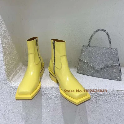 

Macaron Color Side Zipper Flat Chelsea Boots Women's New Fashion Square Toe Thick Heel Solid Short Boots Female Shoes