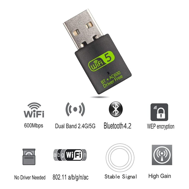 

USB Wi-Fi Bluetooth-адаптер, 600 Мбит/с