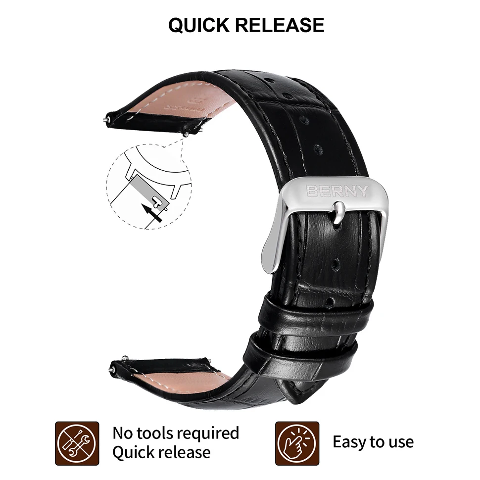 BERNY Watch bands 100% Genuine Leather 12/14/16/18/20/22mm Bamboo knot grain Watch Strap for Style replace Quanlity Watch Bands