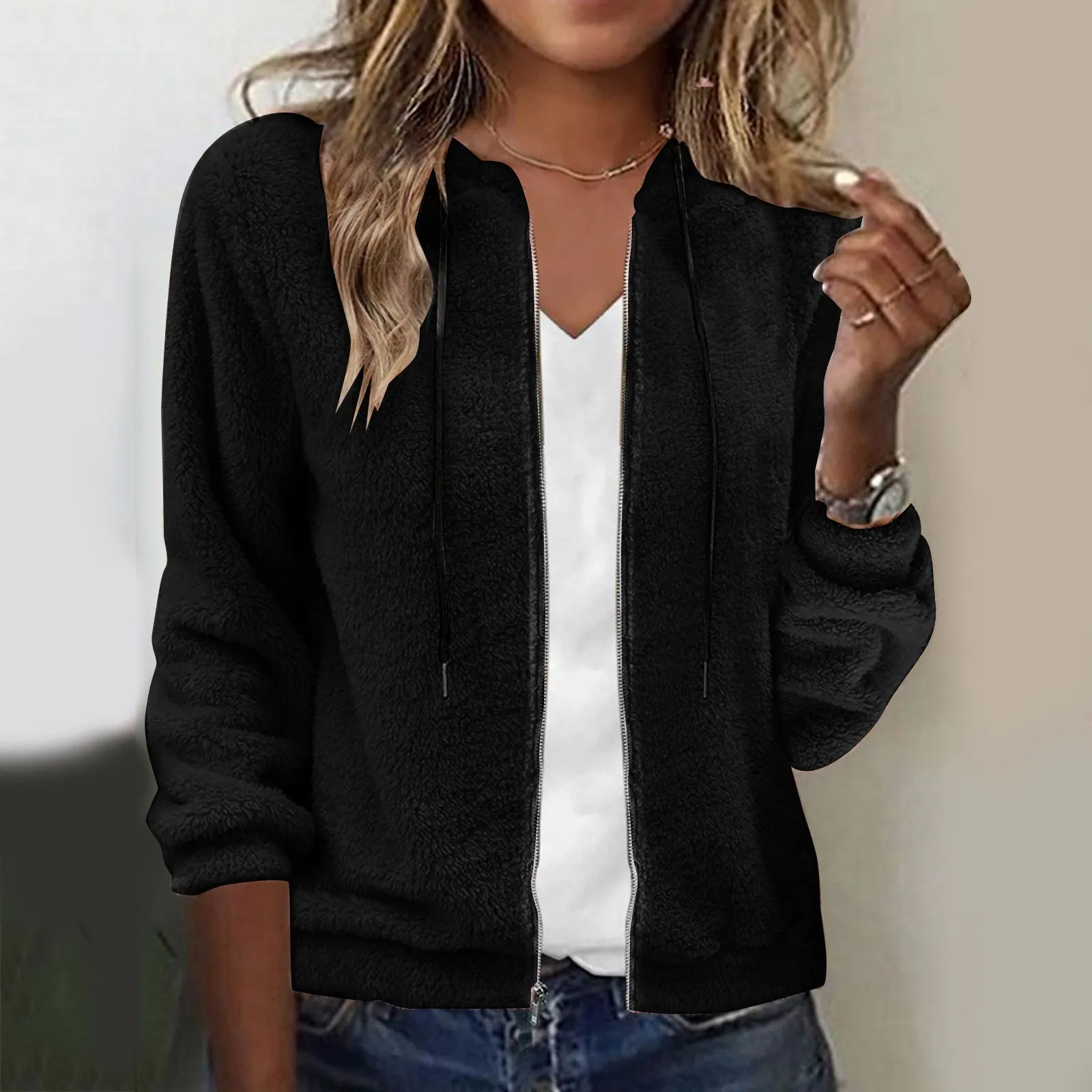 

Новинка, теплые куртки, плотное Женское пальто с капюшоном, мягкая свободная осенне-зимняя повседневная женская флисовая куртка на молнии, куртка женская, Новинка