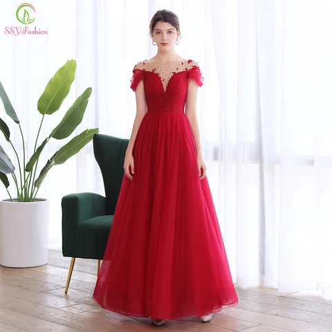 Clearance Sales Wine Red Banquet Elegant Evening Dress Sequins Beading Scoop A-line Long Prom Formal Gown Vestidos De Fiesta