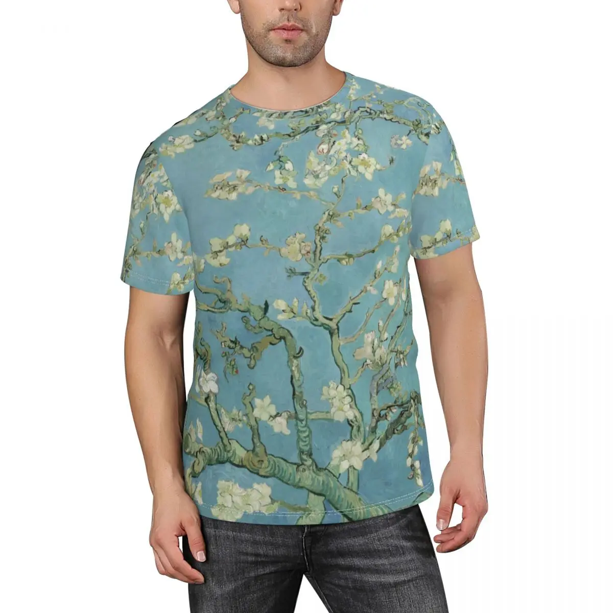 

Мужские и женские модели футболок топы с Ван Гогом цветущее миндальное дерево Короткие рукава Повседневная Мужская футболка