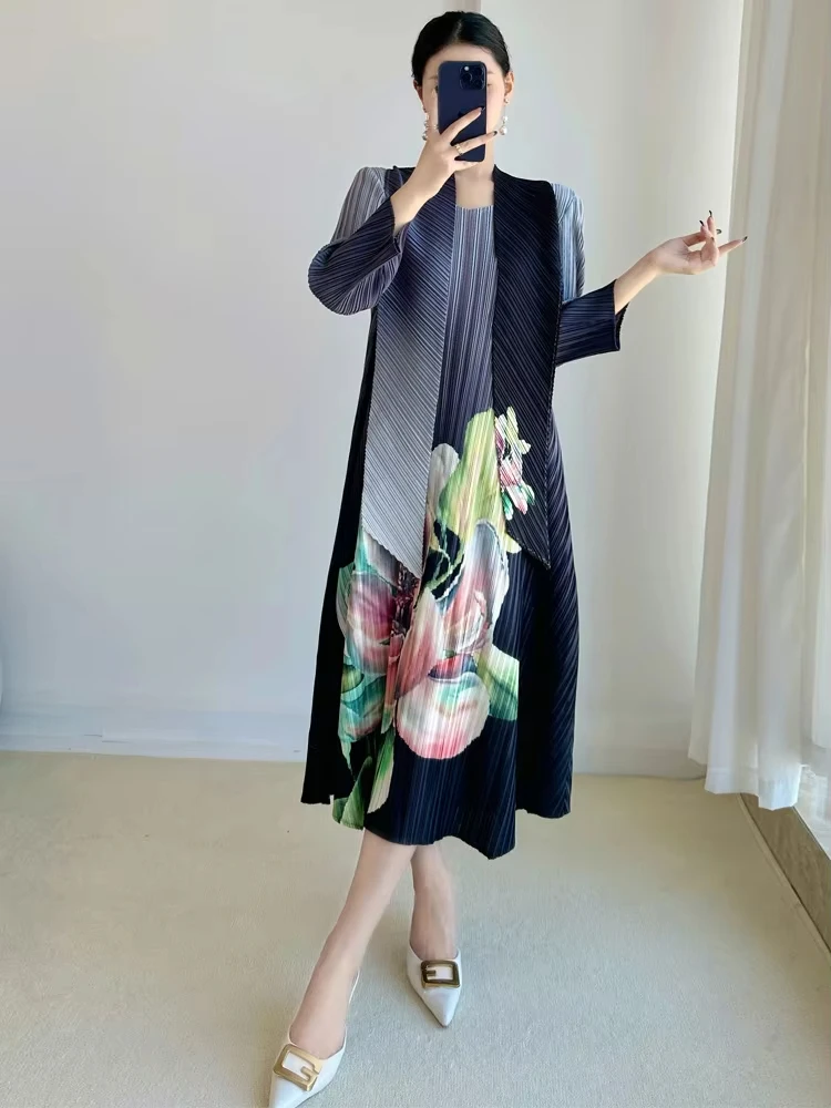 EGRM модное плиссированное платье с градиентным цветным принтом стильный пояс