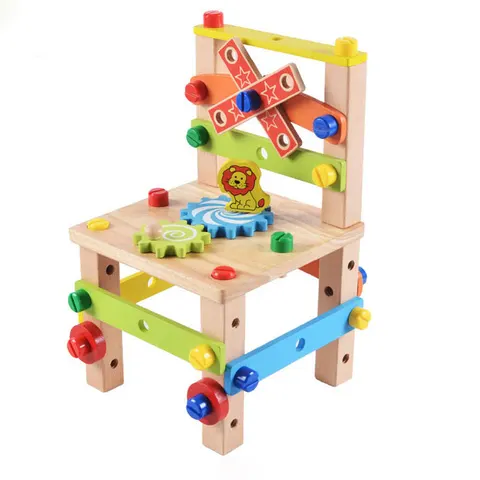 Обучающие деревянные стулья Монтессори для сборки, детские игрушки Монтессори, Обучающие Детские деревянные блоки «сделай сам», разнообразные игрушки для сборки орехов