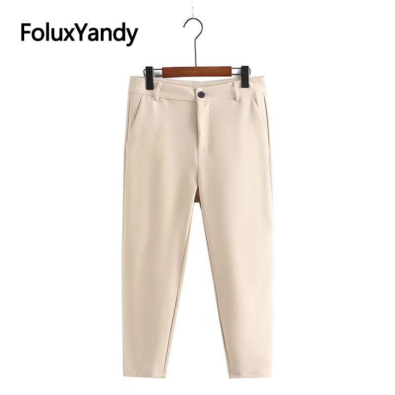 

Элегантные женские брюки FoluxYandy, однотонные тонкие офисные брюки длиной до щиколотки KKFY5841