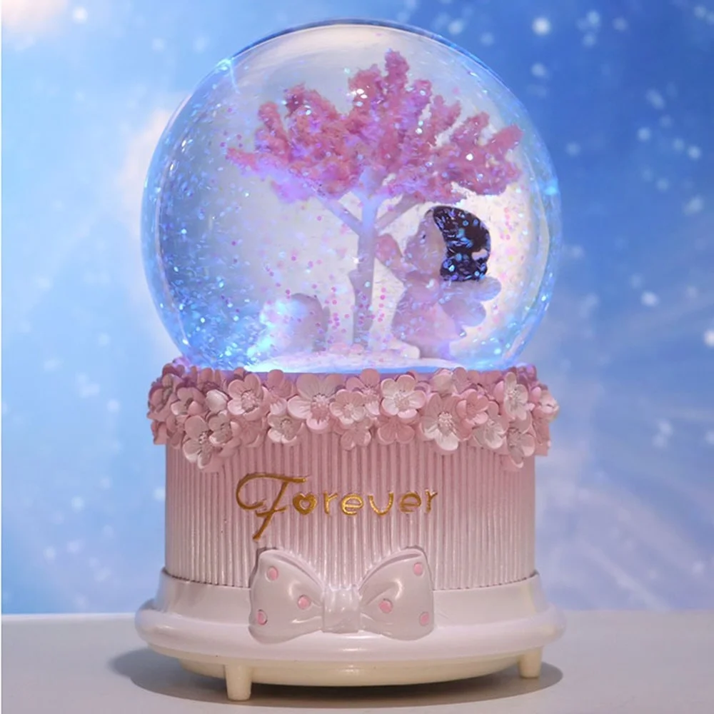 

Flowers tree music box pink girl heart cute girl crystal ball eight music box student creative gift boutique luminous decoration