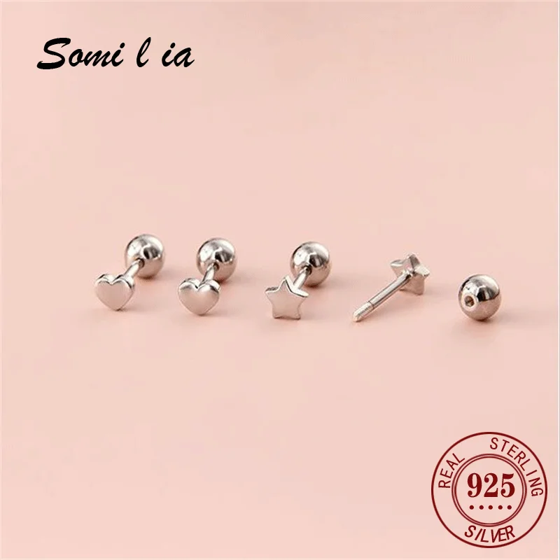 

SOMILIA 3 Style Korean Stud Earrings For Women Sterling Silver Screw Studs S925 Silver Antiallergic Body Jewelry