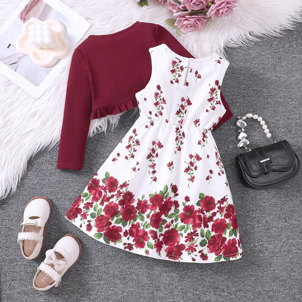 2 шт. Детский Повседневный Кардиган с длинным рукавом и цветочным принтом