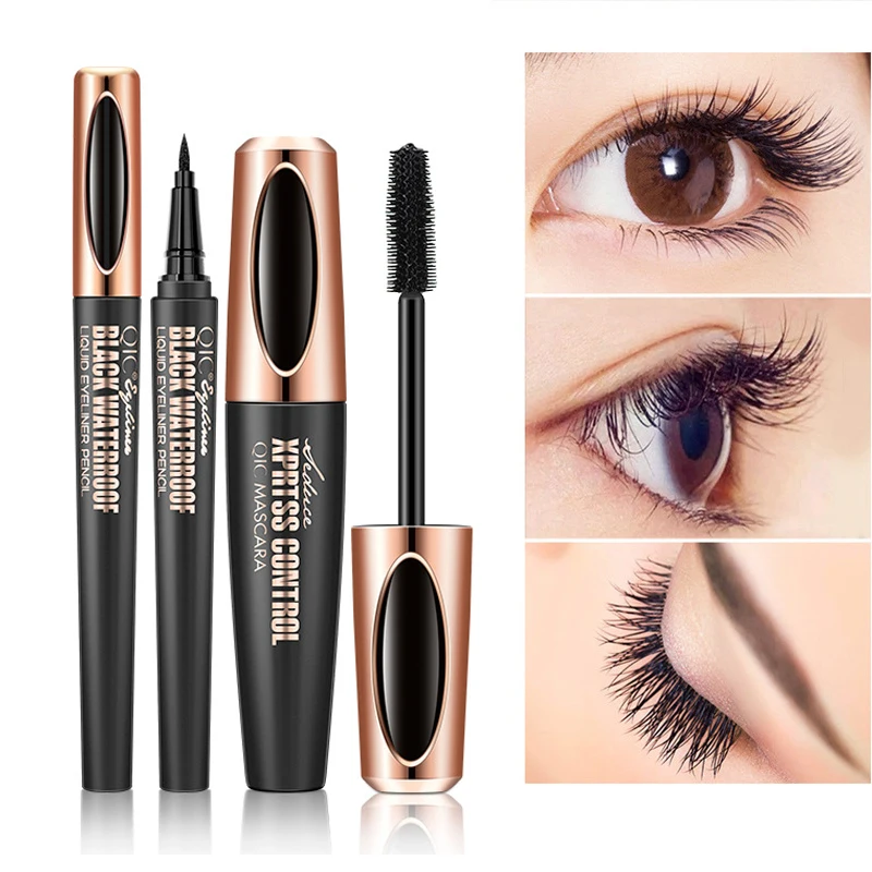 

Mascara Eyeliner Set 2 in 1 4D Silk Fiber Lashes Abundant Magic Length Thick Black Curly Cosmetics Makeup Eyelash free shipping