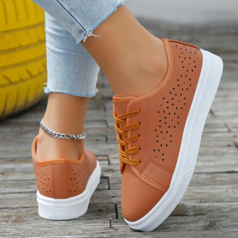 2023 Fashion Women hollow Lace-up Front Skate Shoes Spring Autumn Flat Sole Sewing Round Toe Non Slip Ladies Female shoes