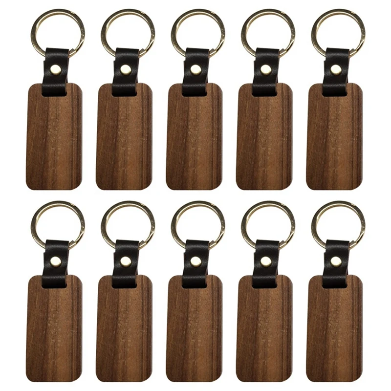 10Pcs Wooden Keychain Rectangular Collectible Key Ring Car Bag Hanging Pendant Painting Crafts Cute Keychain