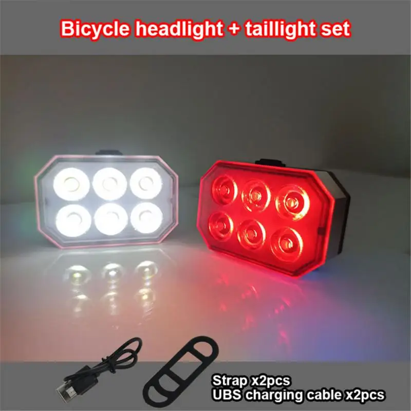 

Mini 6 LED BicycleTail Lights Brake Strobe Light USB Road Bicycle Riding Rear Tail Lights Aluminum Alloy Headlight Combination