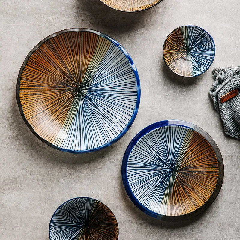 

Japanese Vintage Thousand Section Grass Vegetable Plate Ceramic Restaurant Hotel Dishes and Tableware Commercial Food Spaghetti