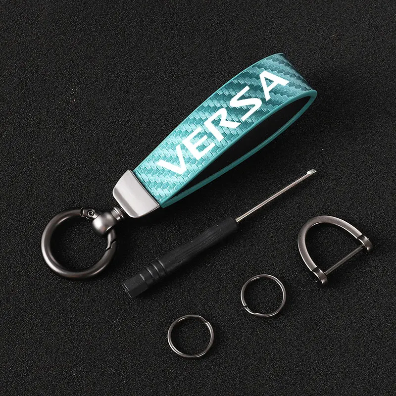 

For Nissan varsa with logo car Accessories Color Carbon Fiber Keychain Car Styling Custom Rotating Horseshoe Key Ring