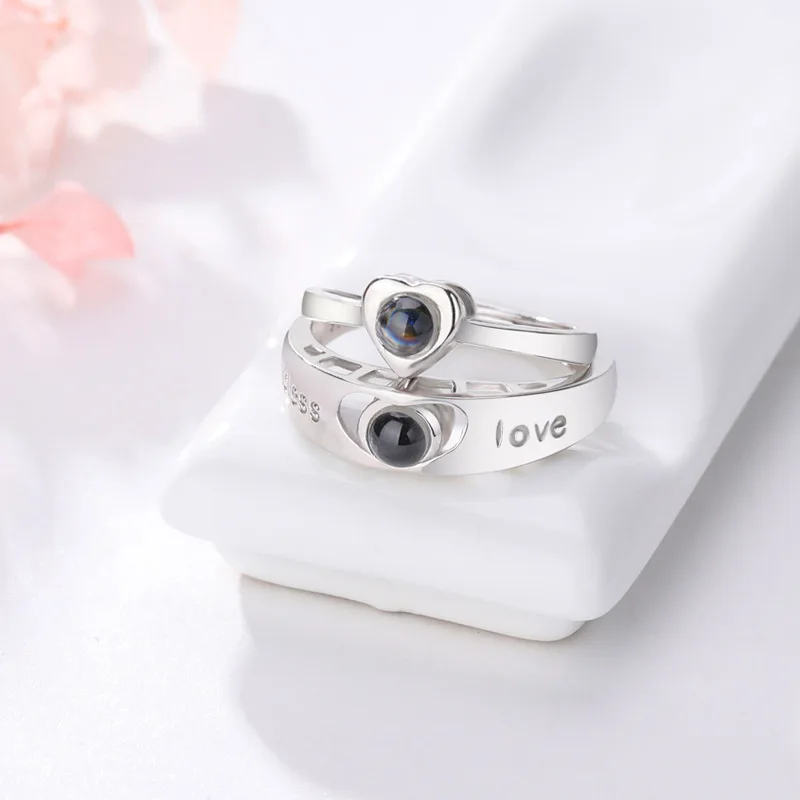 HIBODY Picture Customization 925 Silver Love Couple Projection Ring Unique Lady's Jewelry Without Inlaid Simple Finger Jewelry