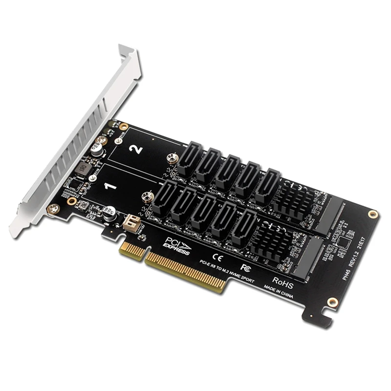 

Dual NVME RAID PCI-EX8 Split Card To SATA10 Port Adapter Card JMB585 Chip