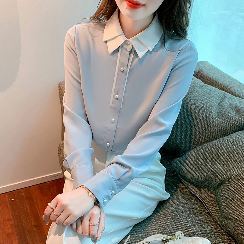 

Chiffon Shirt Women's 2022 Spring New Doll Collar Bottoming Shirt Retro Professional Top Long Sleeve Western Style Small Shirt