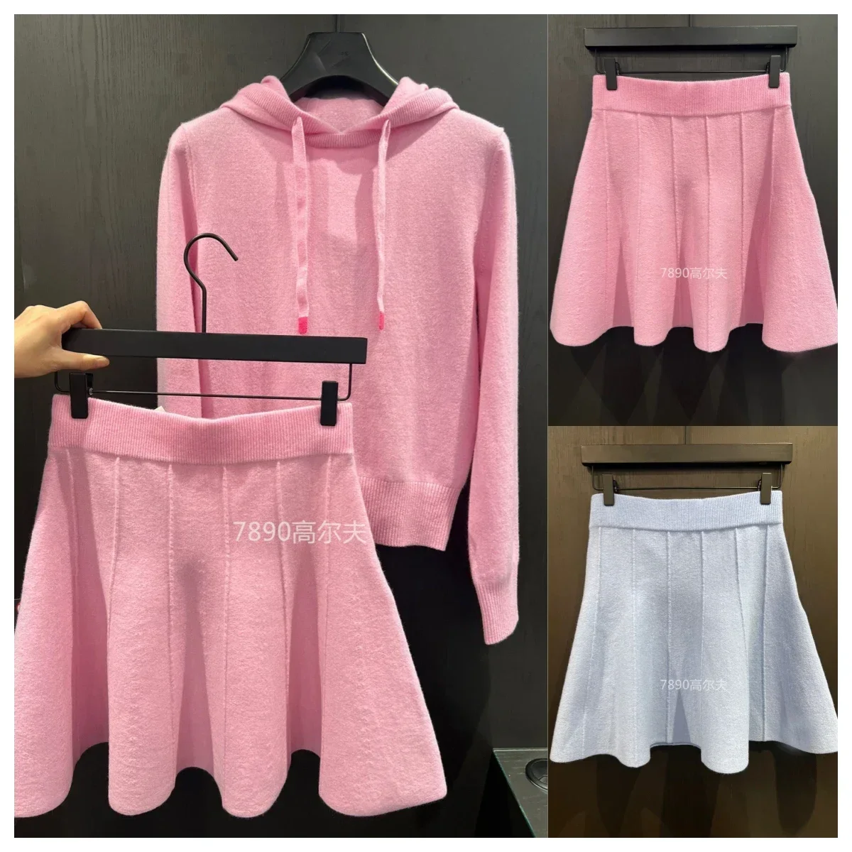 

23 Autumn New Golf Women's Solid Color High Waist Cashmere Short Skirt Flared Skirt