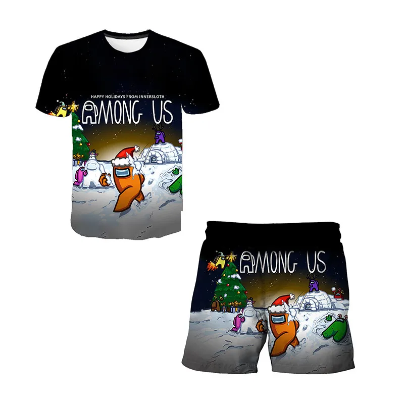 

Summer Children Among US Clothing Sets T-Shirts Short Pants 2Pcs Suits Girl Boy Cartoon Casual Crewmate Or Impostor Game Outfits