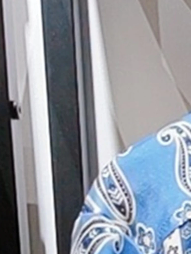 

Women's Turn-Down Collar Shirt Ladies Ethnic Style Print Blue Single-Breasted Long-Sleeved Female Blouse Tops 2022 Spring New