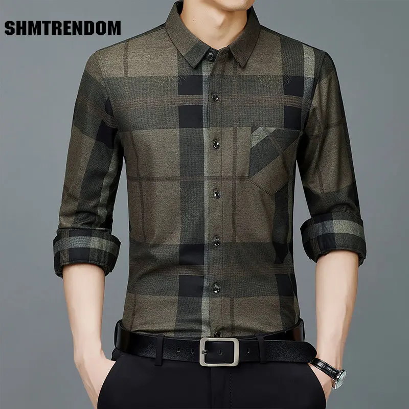 

Business Casual Vintage Plaid Office Blouses Long Sleeve Men Shirt AutumnNew Quality Comfortable Breathable Luxury Chemise Homme