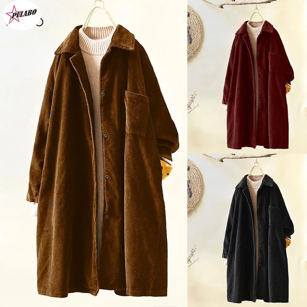 

Vintage Corduroy Solid Women Jacket PULABO y2k Arrival Winter Warm Pockets Button Sleeve Loose Casual Coat M-5XL