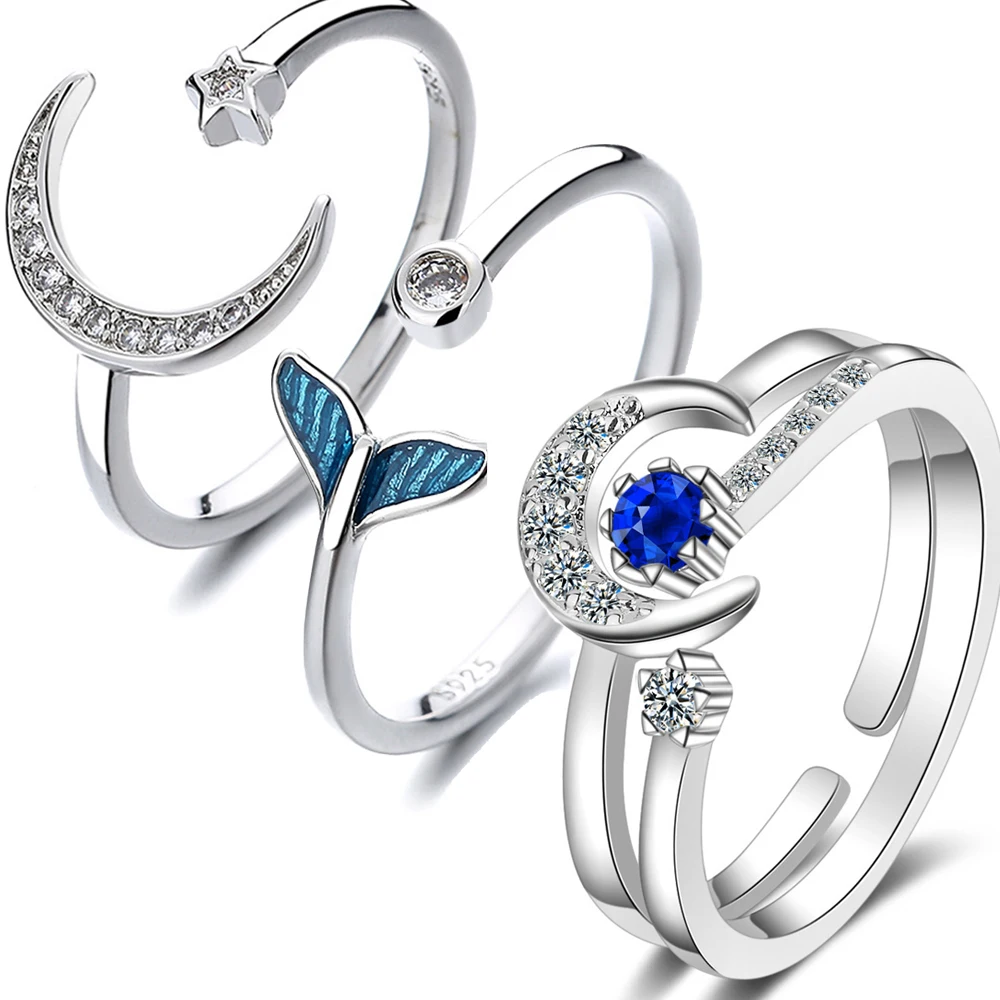 

Кольца на День святого Валентина, серебряные открытые кольца в виде звезды и Луны, индекс изгиба Полумесяца из циркония, 925 пробы ювелирные и...