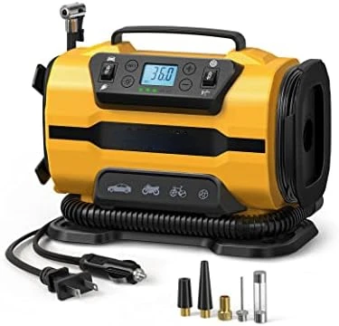 

Tire Inflator Portable Air Compressor for Car Tire 150PSI 12V DC/110V AC with Dual Metal Motors &LED Light，Automotive Car