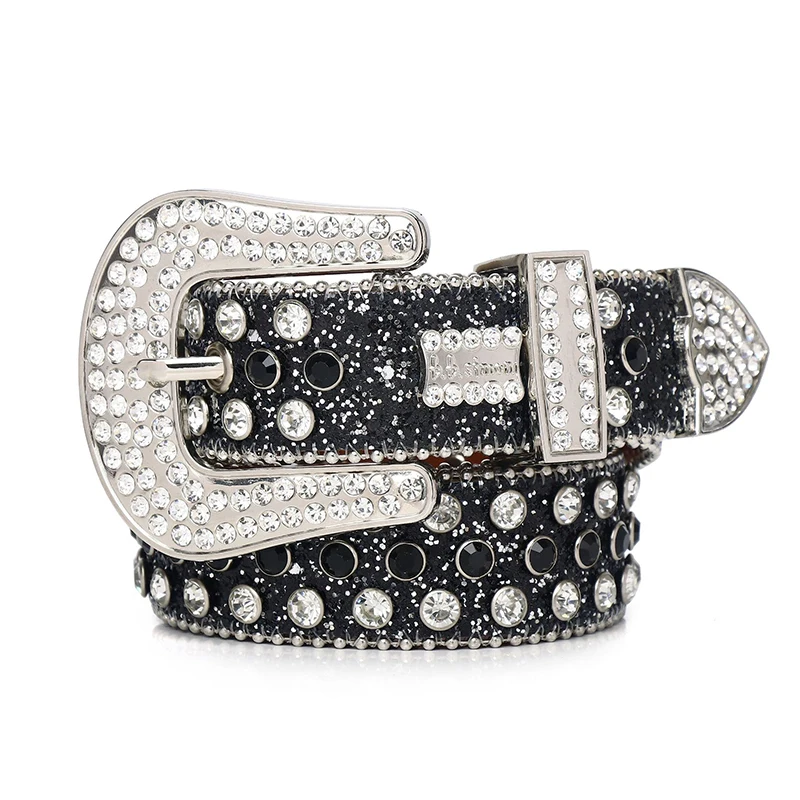 Top Goth Rhinestones Genuine Leather Belt Western Cowgirl Cowboy Punk Luxury Diamond Studded Strap Crystal Belts For Jeans Pants