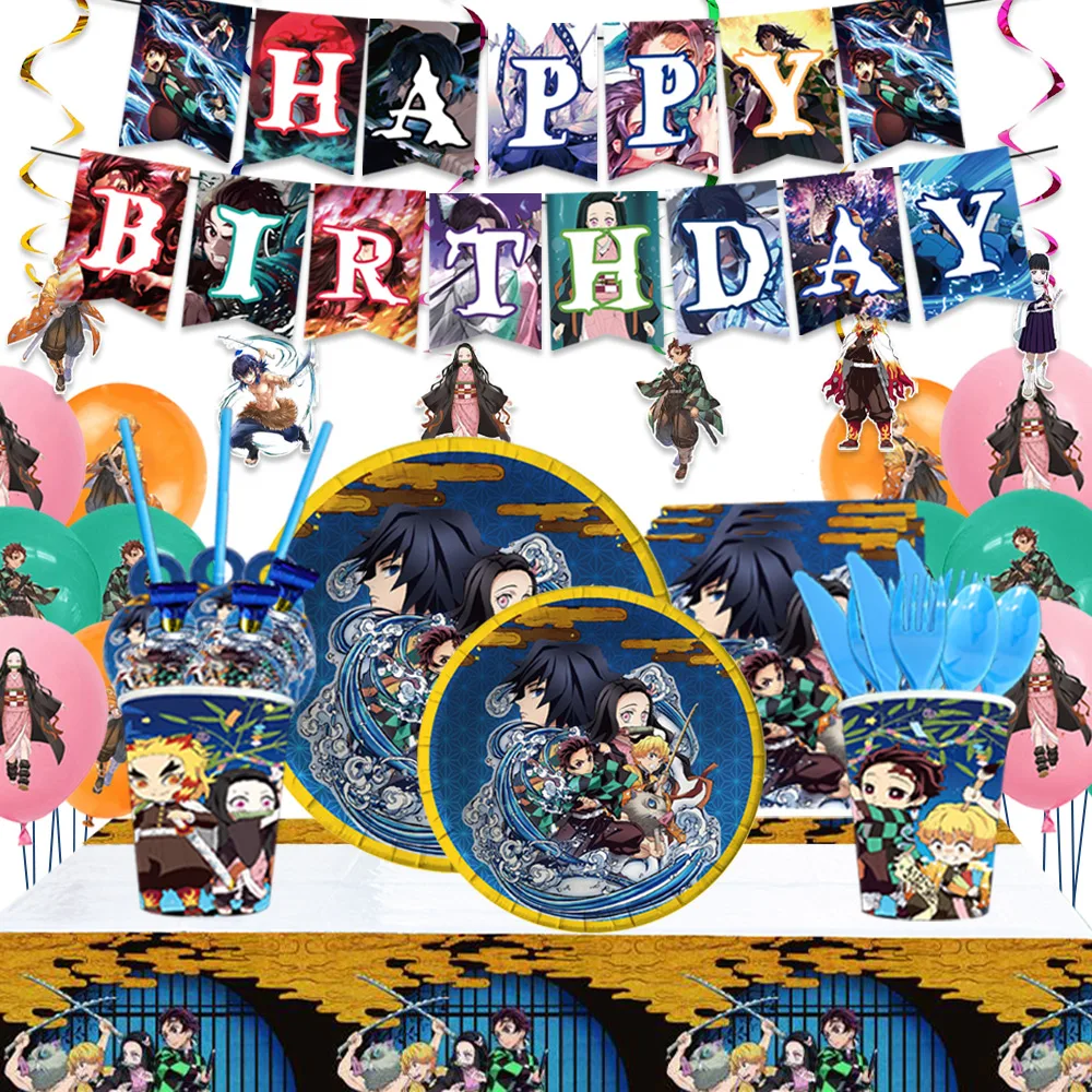 

Kimetsu No Yaiba Party Supplies Napkins Tablecloth Plates Balloons Demon Slayer Theme Baby Shower Boys Birthday Party Decoration